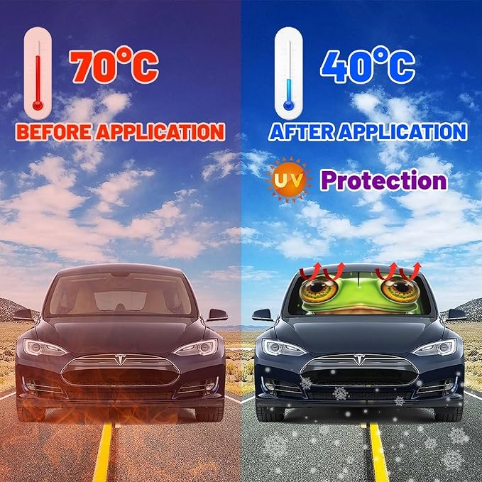 Frog Eye Car Windshield Sun Shade Umbrella Automotive Windshield Sunshade Foldable Front Car Accessories Interior Decor to Keep Vehicle Cool for Most Vehicles 57'' X 30'' - Image 6