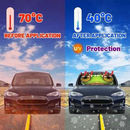 Frog Eye Car Windshield Sun Shade Umbrella Automotive Windshield Sunshade Foldable Front Car Accessories Interior Decor to Keep Vehicle Cool for Most Vehicles 57'' X 30'' - Image 6