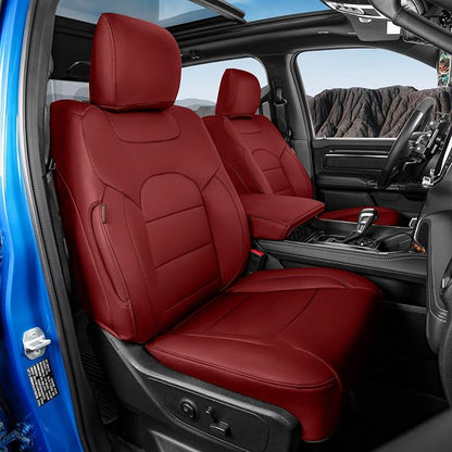 Custom Fit Seat Covers Full Set for Chevy Silverado & GMC Sierra 1500(2019-2026) and 2500HD/3500HD(2020-2026) CrewCab,No Rear Seat Storage,Waterproof Leather Truck Seat Protector(Wine Red) by Coverdream