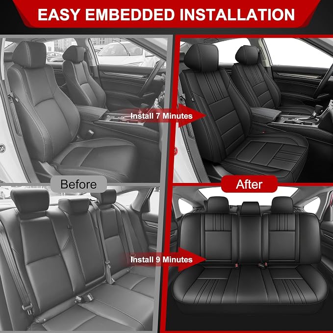 TTX LIGHTING Custom Fit Seat Covers for Honda Accord 2018-2022 | Precision Tailored Waterproof Faux Leather Full Set with Matching Interior Accessories Airbag Compatible Car Seat Protectors - Image 9