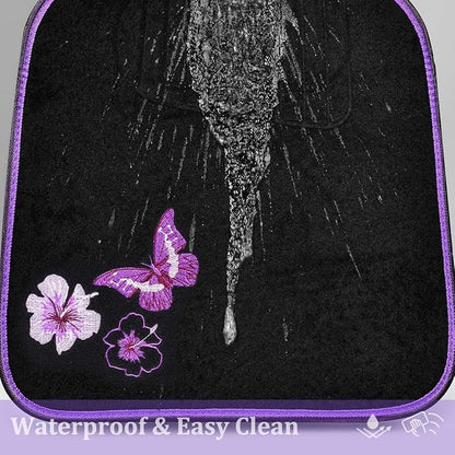CAR PASS Embroidery Butterfly and Flower Car Floor Mats, Purple Car Floor Mats, Universal Fit 95% Automotive,SUVS,Sedan,Vans,for Women,Girly,Set of 4(Black with Purple) - Image 8