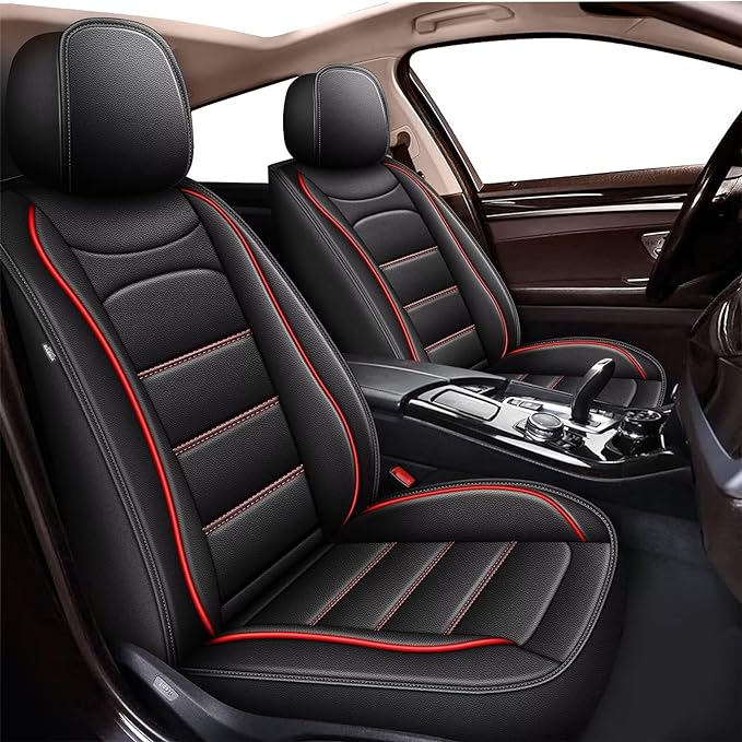 IKABEVEM Car Seat Covers fit for Subaru Forester 2007-2025 2026: Luxury Leather Automotive Front Seat Covers, Car Seat Protector(2PCS Front, Black&Redline) by IKABEVEM