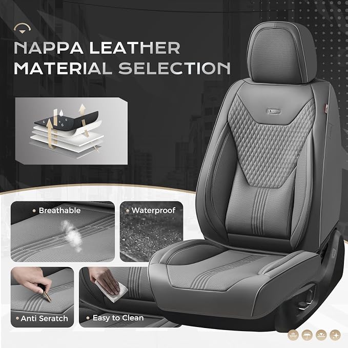 Coverado Car Seat Covers Full Set, Front Seat Covers with Lumbar Support and Back Seat Cover Waterproof Leather Automotive Seat Cover, Universal Car Interior Protectors Cushion for Most Cars - Image 2