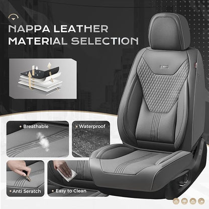Coverado Car Seat Covers Full Set, Front Seat Covers with Lumbar Support and Back Seat Cover Waterproof Leather Automotive Seat Cover, Universal Car Interior Protectors Cushion for Most Cars - Image 2