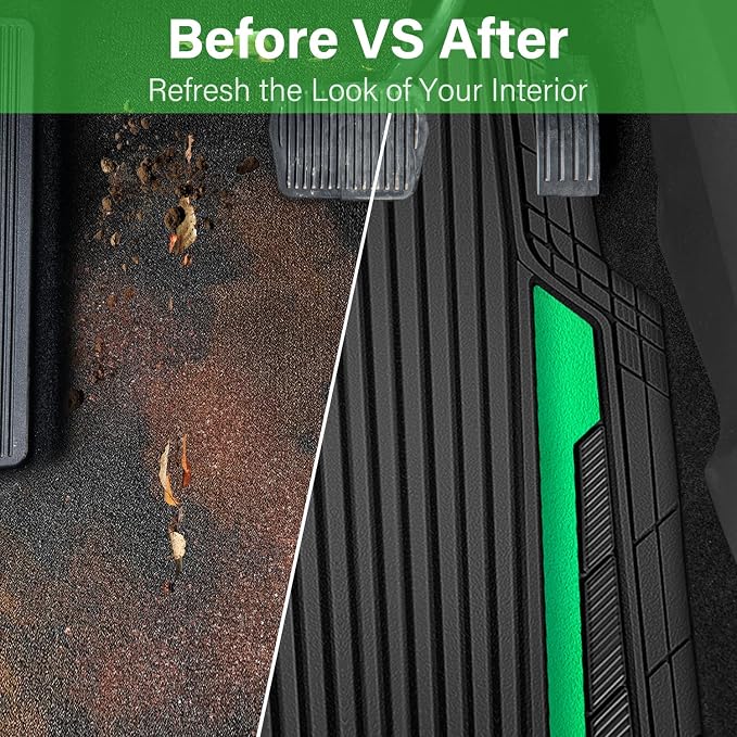 CAR PASS Heavy Duty Rubber Car Mats Metallic,Aluminum Film All Weather Floor Mats Waterproof Universal Trim to Fit SUVs Sedans Vans 4 Piece Anodized Deep Dish Two-Tone Sporty Black Green Chrome - Image 6
