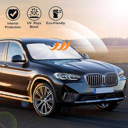 Windshield Sun Shade for 2018-2024 2025 2026 BMW X3 Accessories | Full covered, Foldable & Durable, Block UV Rays, Reduce Heat, Easy to install, Keep Car Cooler - Image 6