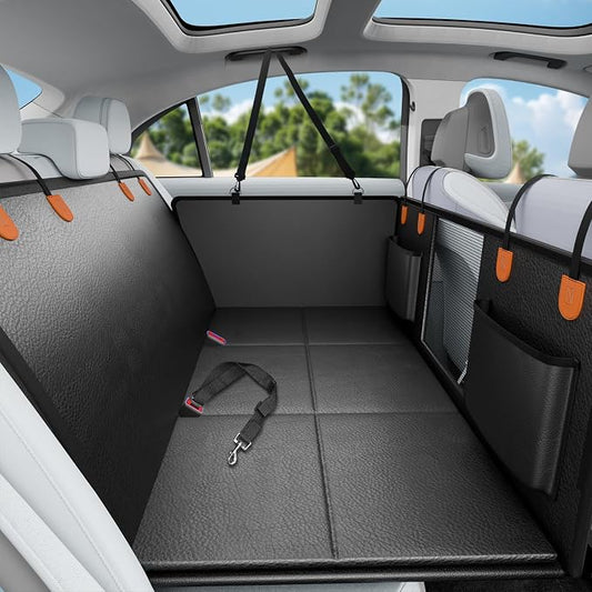 Dog Car Seat Cover for Back Seat, PU Back Seat Extender For Cars SUV | Hold 400lbs,Waterproof,Anti-Scratching,Safety Non-Slip,600D Oxford,Mesh Window,Storage Pocket by HikeSeptPals
