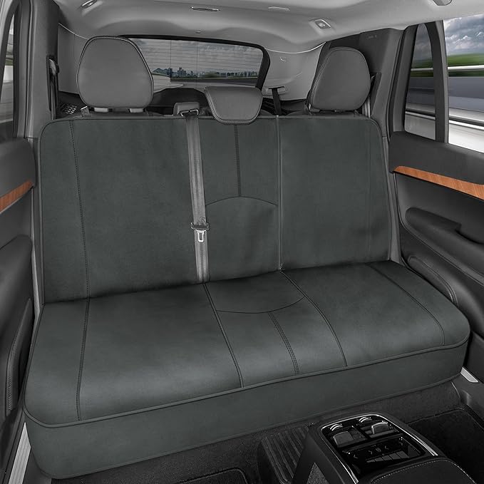 Motor Trend SpillGuard Waterproof Rear Bench Car Seat Cover, Black Stitching – Split Bench Rear Seat Protector with Neoprene Padding, Back Seat Cover for Kids & Dogs, Car Interior Covers by MotorTrend