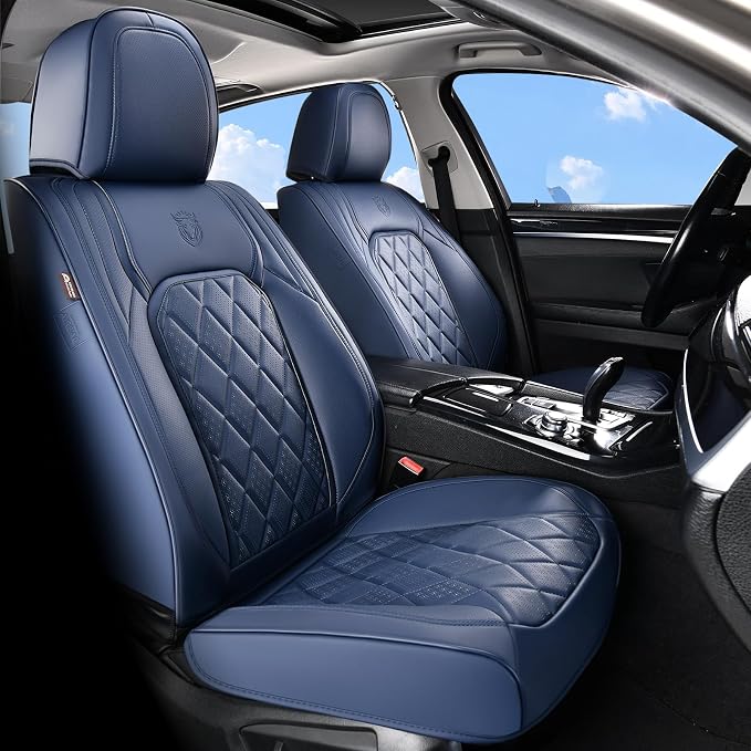 Coverado Car Seat Covers Full Set, Luxury Faux Leather Seat Covers for Cars, Waterproof Car Seat Protector, Blue Car Seat Cover, Universal Automotive Seat Covers Fit for Most Sedan SUV Trucks - Image 9