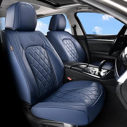 Coverado Car Seat Covers Full Set, Luxury Faux Leather Seat Covers for Cars, Waterproof Car Seat Protector, Blue Car Seat Cover, Universal Automotive Seat Covers Fit for Most Sedan SUV Trucks - Image 9