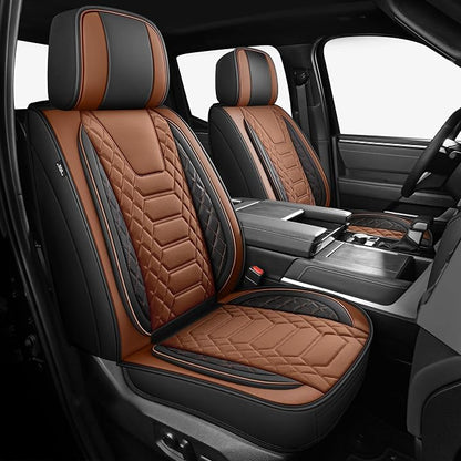 FREESOO Custom for Toyota Tundra Seat Covers 2022-2026 Crewmax Double Cab | Custom Fit, Full Set, 60/40 Split Bench, Waterproof Leather, for Truck Toyota Tundra Accessories, BlackBrown by FREESOO