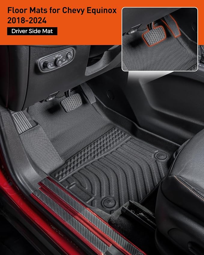 Car Floor Mats for Chevy Equinox for GMC Terrain 2018-2024 | All Weather Car Interior Accessories | Custom Fit Carpets | TPE Rubber Liners | Black Rugs - Image 2