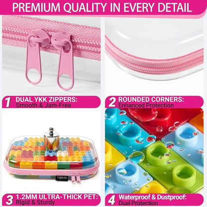 YQBRAO Clear Hard Shell Zipper Cases, 6 Travel Organizers, 2M 4S, Pink | Rigid clear shells in two practical sizes separate toiletries, skincare, cosmetics, chargers and frequently used accessories - Image 5