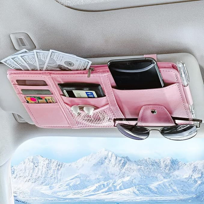 Keedolla Car Sun Visor Organizer, Truck Visor Organizer Car Sun Storage Pocket Pouch Case Bag for Sunglasses, Cards, Pens and Document - Pink by Keedolla