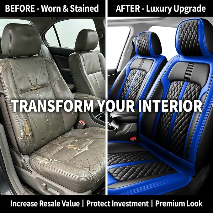Fit CX-9 Seat Covers Custom Fit for Mazda CX-9 2007-2024, 5 Seats | Premium Leather Full Coverage Protectors, Waterproof, Breathable, Scratch Resistant, Easy Wipe, Airbag Compatible, Black+Blue - Image 4