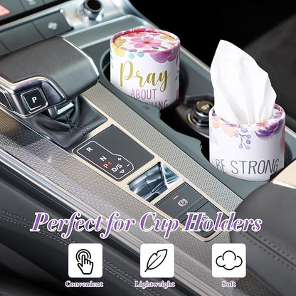 Outus 12 Pcs Floral Christian Car Tissues Cylinder Holder with 3 Ply Facial Tissue Bulk Inspirational Bible Verse Tissue Holder Flower Religious Travel Tissues Boxes Container for Car Cup Home Office - Image 4