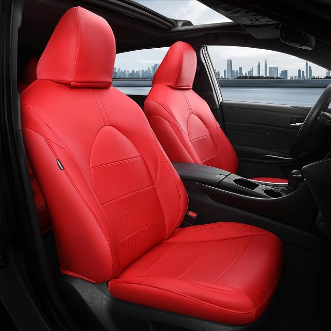 Custom Seat Covers for Toyota Camry 2018-2024, Red | Only Fit for Camry LE/SE/SE Nightshade 2018-2024, Not for Hybrid, Full Coverage, Faux Leather, Scratch-resistant, Easy-clean - Image 9