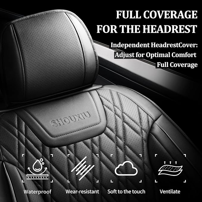 for Subaru Outback 2007-2026 Car Seat Covers, Full Set, Black | Luxury Full Coverage Leather Seat Protectors, Waterproof Breathable, Non-Slip, Easy to Install, Airbag Compatible, All-Season - Image 2