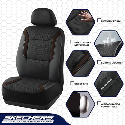 Skechers Memory Foam Car Seat Covers, Air Cool Mesh Thick Seat Covers,Car Seat Covers Front Seats Airbag Compatible, Automotive Comfort Protection for Most Cars,Van,Trucks, SUVs,Brown - Image 3