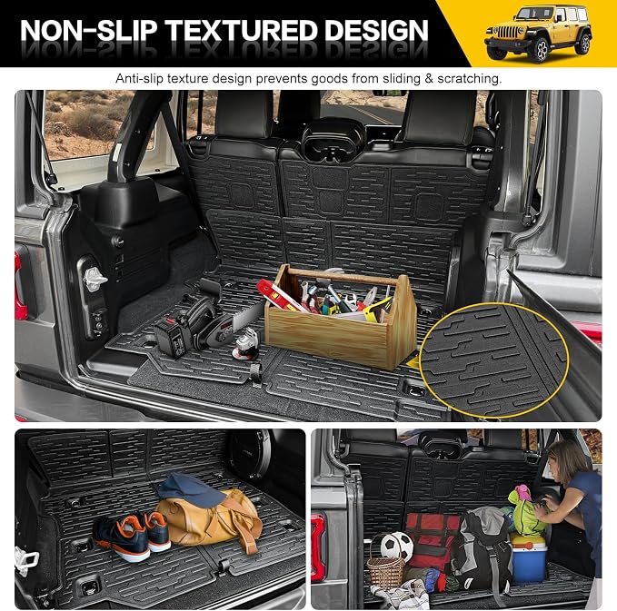 Cargo Mats for 2018-2026 Jeep Wrangler JL Unlimited 4X4 Trunk Mat with Backrest Liner, All Weather TPE Protector Rear Back Seat Mats for 18-26 Wrangler JL 4X4 4 Door Accessories - Image 6