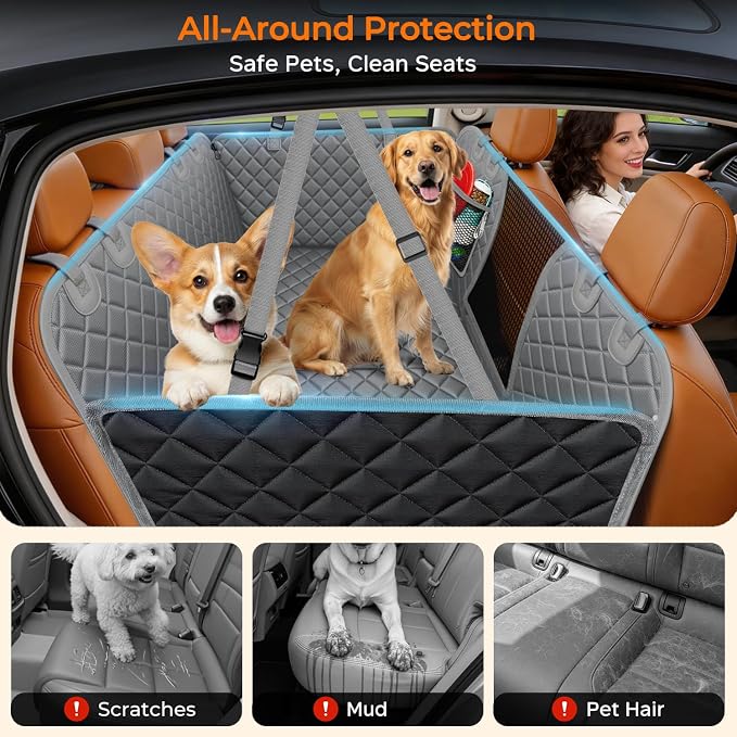 URPOWER XL Hard Bottom Dog Seat Cover for Full-Size Crew Cab Trucks | 400 lbs Support, 45% More Space, Waterproof, Mesh Window, Scratch Resistant, Non-Slip, Easy Care, Dog Seat Belt Included - Image 4