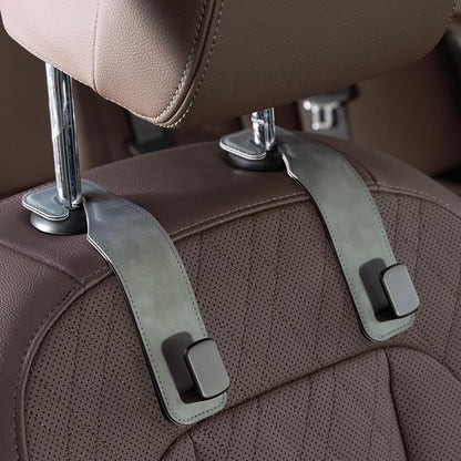 CoBak Headrest Hooks for Car - Universal Premium Stitched Leather and Aluminum-Magnesium Alloy Single Car Seat Back Storage Hook for Purses, Handbags, Bags (2 Pack),Gray by PopulartabletcasebrandWegivepeoplethebestdesignofprotectingvariouselectronicdevices
