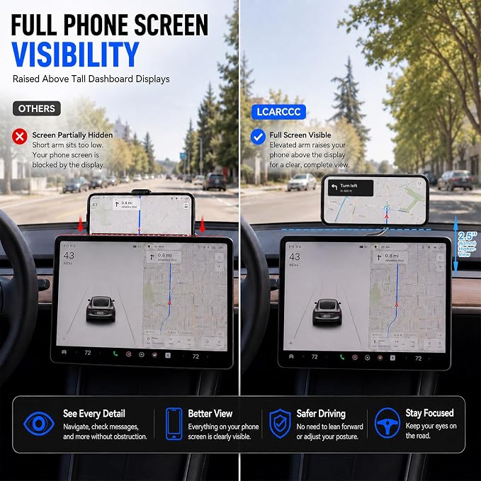 MagSafe Phone Mount, 175mm Long Arm Dashboard Holder | Full Phone Visibility – Designed for Large Dashboard Displays Without Blocking Your Screen - Image 2
