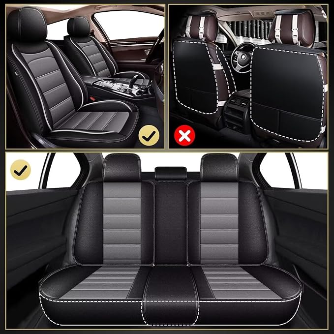IKABEVEM Car Seat Covers Full Set Fit for Infiniti QX30 2017-2019: 5 Seats Auto Interior Accessories, Faux Leather Waterproof Seat Cushions Vehical Cover (Black&Grey) - Image 5