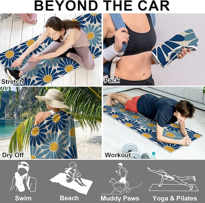 2 Pack Car Towels Seat Cover with Storage Bag, Multifunctional Microfiber Towel for Gym Outdoor Sport Running,Picnic, Beach, Pet Dog Travel,Fits Car SUV Truck (Daisy Breeze) - Image 5