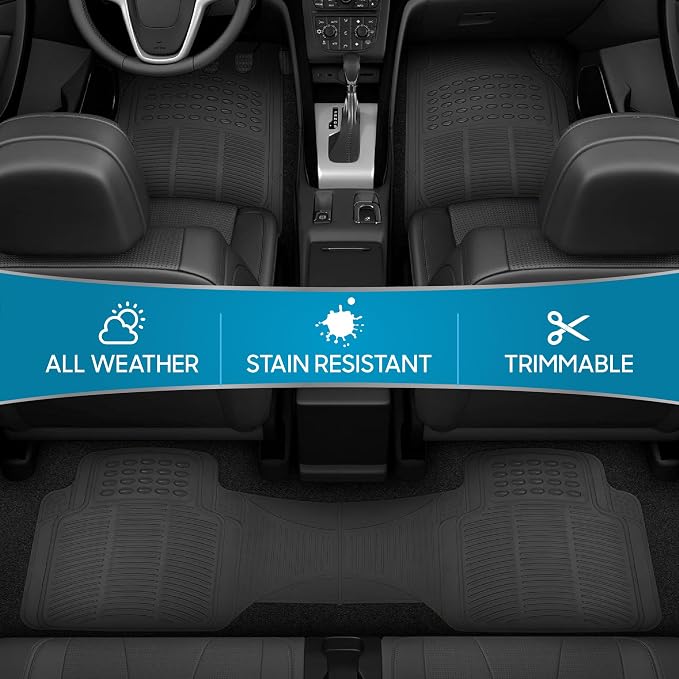 BDK ProLiner Car Floor Mats for Cars Trucks SUV, 3-Piece All-Weather Heavy Duty Rubber Liners with Universal Trimmable Fit, Durable Waterproof Vehicle Auto Floor Mats with Capture Ridges Black - Image 4