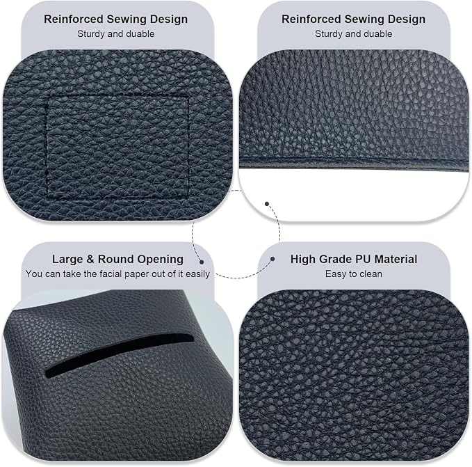 Tissue Box Cover 5X5X5'' PU Leather Tissue Holder Square Tissue Cube Box Organizer for Bathroom Vanity Countertop, Car, Night Stands, Office, Home, Kitchen (2Pack, Black) - Image 3