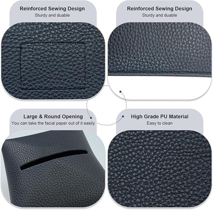 Tissue Box Cover 5X5X5'' PU Leather Tissue Holder Square Tissue Cube Box Organizer for Bathroom Vanity Countertop, Car, Night Stands, Office, Home, Kitchen (2Pack, Black) - Image 3