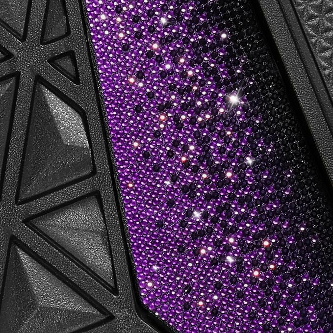 CAR PASS Bling Rubber Car Mats Diamond Floor Mats Full Set Anti-Slip 3D Rhombus Waterproof Universal Trim to Fit Liner Glitter Crystal Sparkly Shining Rhinestone Girl Women SUV Sedan Van, Black Purple - Image 8