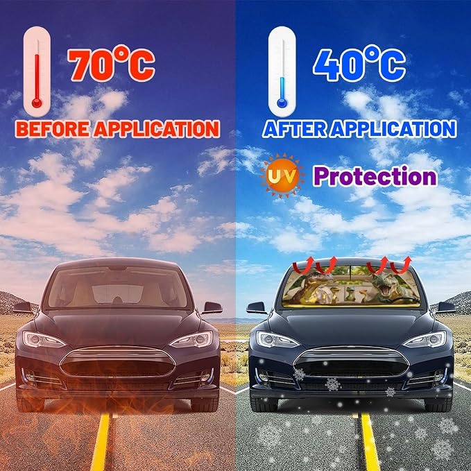CHILL·TEK Funny Animal Car Windshield Sun Shade Umbrella, Dinosaur Driving Car Sun Shade Umbrella, Block UV Rays Heat Foldable Windshield Umbrella Sun Visor Protector - Keep Vehicle Cool for Cars SUV - Image 4
