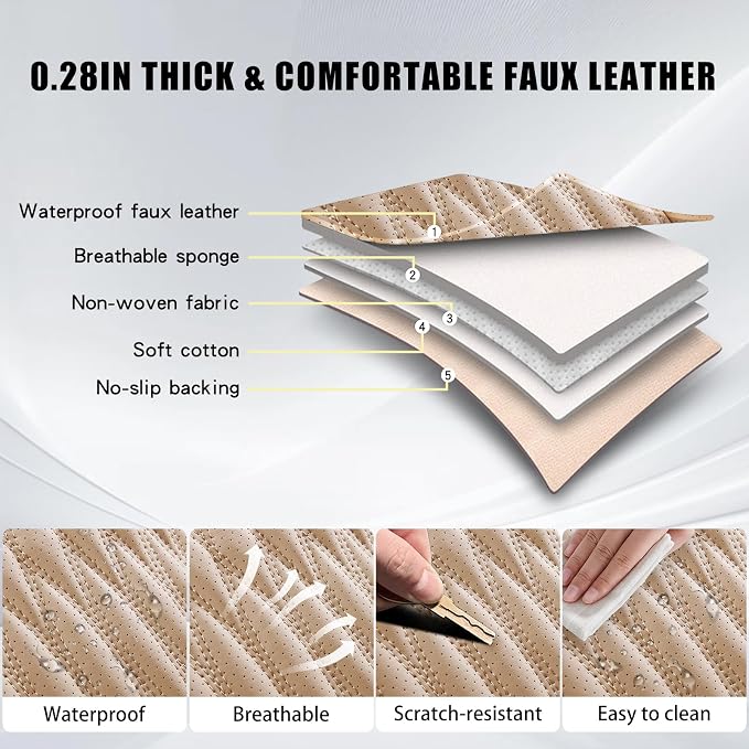 WELLDO Car Seat Covers, 2 Seats,Beige | Waterproof, Scratch-Resistant, Breathable & Easy to Clean, Universal Fit for SUV Sedan Truck, Full Set - Image 3