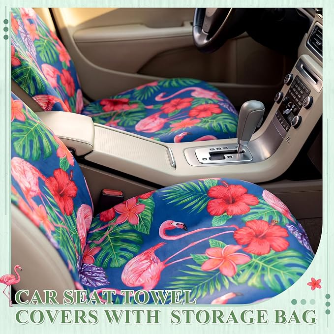 2 Pack Car Seat Towel Covers, 63 x 32 Universal Non Slip Microfiber Sweat Protector for Gym Running Swimming Yoga, Washable Bucket Seat Covers for Cars Trucks SUVs(Flamingo) - Image 6