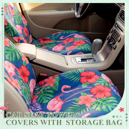 2 Pack Car Seat Towel Covers, 63 x 32 Universal Non Slip Microfiber Sweat Protector for Gym Running Swimming Yoga, Washable Bucket Seat Covers for Cars Trucks SUVs(Flamingo) - Image 6
