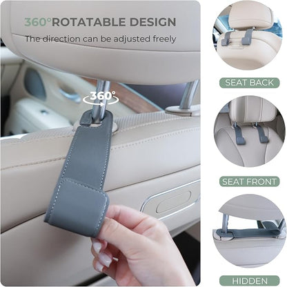 2 Pack Purse Holder for Car, Universal Leather Car Seat Hook, Car Organizer | Extra Wide & Deep Hook; Soft Leather Wrapped; Flexible Hanging Design - Image 5