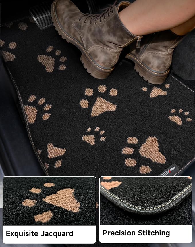 Cute Embroidered Dog Paw Car Floor Mats for Pet Lovers, Universal Fit All Weather Car Mats with Anti-Slip Nibbs Backing, Carpet Floor Mats for Cars, Trucks & Sedans, Full Set of 4 (Brown Paw) - Image 2