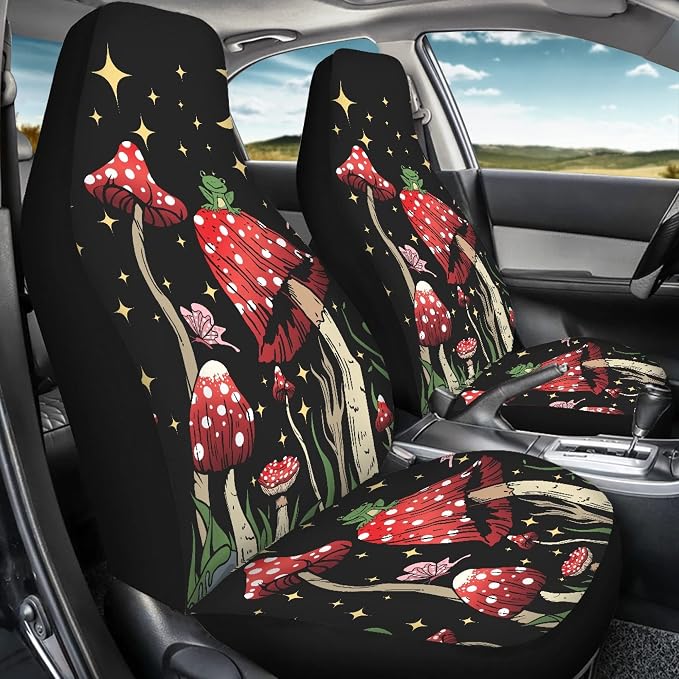 Car Seat Cover, Mushroom with Star Auto Seat Protector Front Seat Cover Set, SUV/Truck/Van/Car Universal Seat Covers, Set of 2 - Image 3