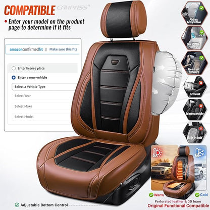 CAR PASS Nappa Leather Car Seat Covers Full Set Faux Leather,Black Brown | Luxury Nappa Leather,360° Full Protection,Water resistant,3D Foam Comfort,Universal Fit for Most Cars SUV Truck,Scratch proof - Image 6