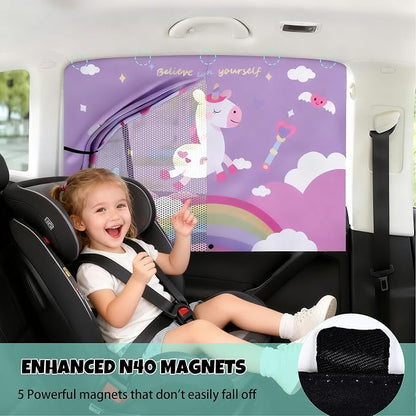 Car Window Shade for Baby, 2 Pack Magnetic Double Layer Cute Unicorn Car Shades for Side Windows, Adjustable Privacy Blackout/See-Through Window Curtains for Baby Kids UV Protection - Image 3