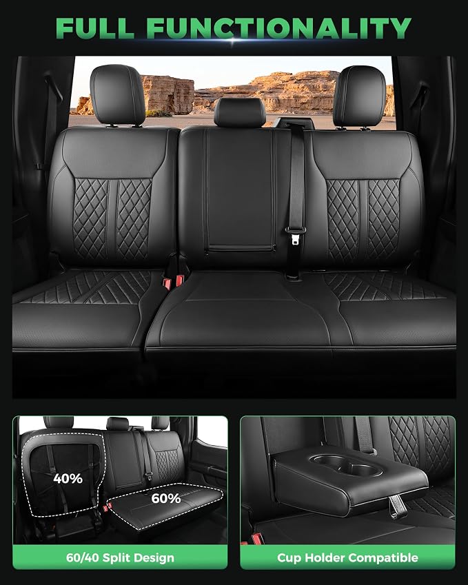 RIDEPOSH for Ford F150 Leather Seat Covers, SuperCrew Lariat 2021-2026 | Fits F250 F350 Super Duty Crew Cab Lariat 2023-2026, Custom Fit, Bucket Seat, Stain Resistant, Airbag Compatible - Image 4
