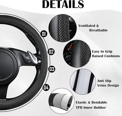 CAR PASS 3D Air Mesh Car Seat Covers Full Sets w/5mm Sponge, 4Pcs Waterproof Car Floor Mats, Steering Wheel Cover Universal Fit for SUV Sedan Truck, Airbag Compatible Automotive Interior(Black) - Image 6