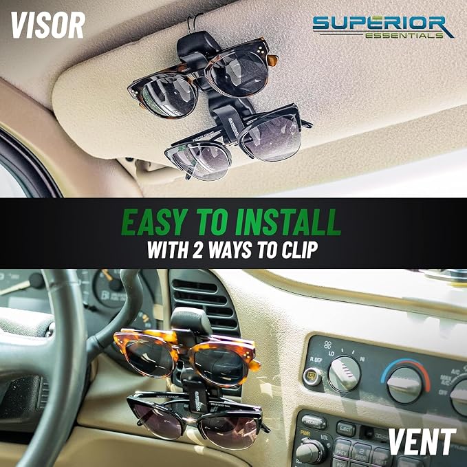 SUPERIOR ESSENTIALS Sunglass Holder for Car Visor Clip - Sun-Glasses Holder and Ticket Card Clips - Car Visor Accessories - Luxury Eyeglass Car Mount (Pack 1) - Image 5