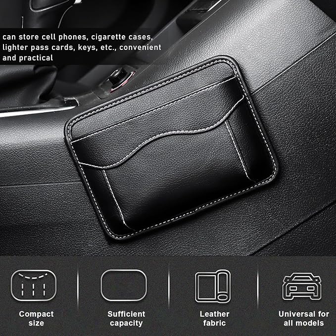 povtii 2 PCS Car Seat Side Pocket Organizer, PU Leather Cell Phone Sunglasses Storage Pocket, Mini Seat Gap Filler Pouch for Auto Seat Door Window Console, Interior Car Accessories (Black) - Image 4