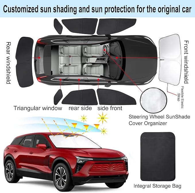Windshield Sun Shade Car Windshield Foldable Full Windows Coverage Custom Fit for Che-vrolet Blazer EV 2024-2026 Accessories Car Window Shades Block Sun UV Rays 8PCS - Image 3