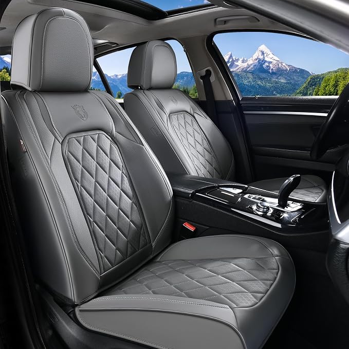 Coverado Car Seat Covers Full Set, Luxury Faux Leather Seat Covers for Cars, Waterproof Car Seat Protector, Gray Car Seat Cover, Universal Automotive Seat Covers Fit for Most Sedan SUV Trucks - Image 9