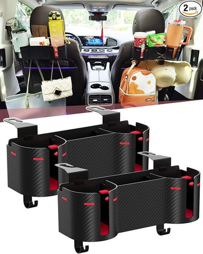 Car Headrest Backseat Cup Holder 3.7", Seat Back Organizer with Hooks | High Capacity 4 in 1 Seat Back Organizer, Multifunctional Storage for Car Travel Accessories Compatible with Most Vehicles by Unknown