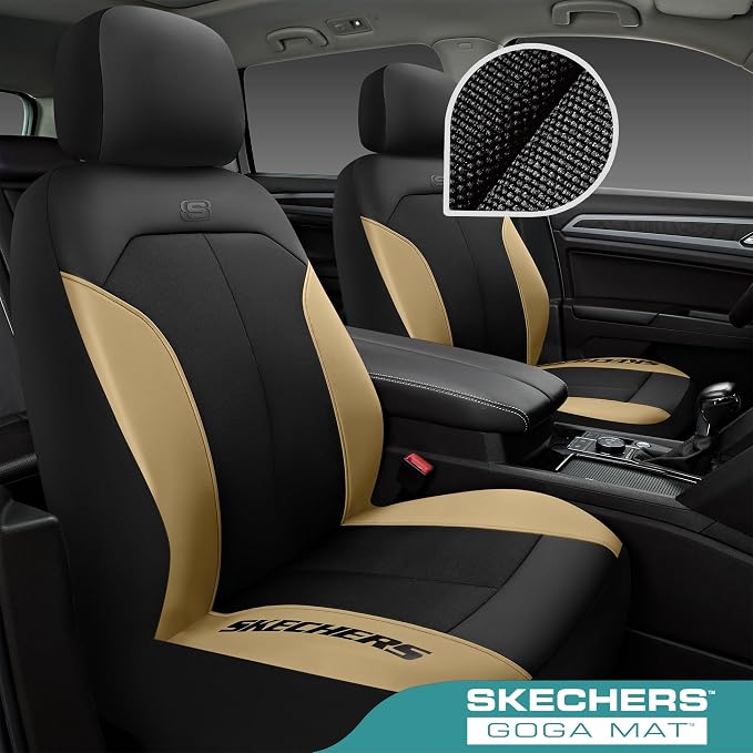 Skechers Car Seat Covers,GOGA Mat Oxford Cloth Seat Covers,Waterproof Car Seat Covers Front Seats,Automotive Universal Fit Seat Cover for Most Cars, Suvs, Trucks,Beige - Image 2